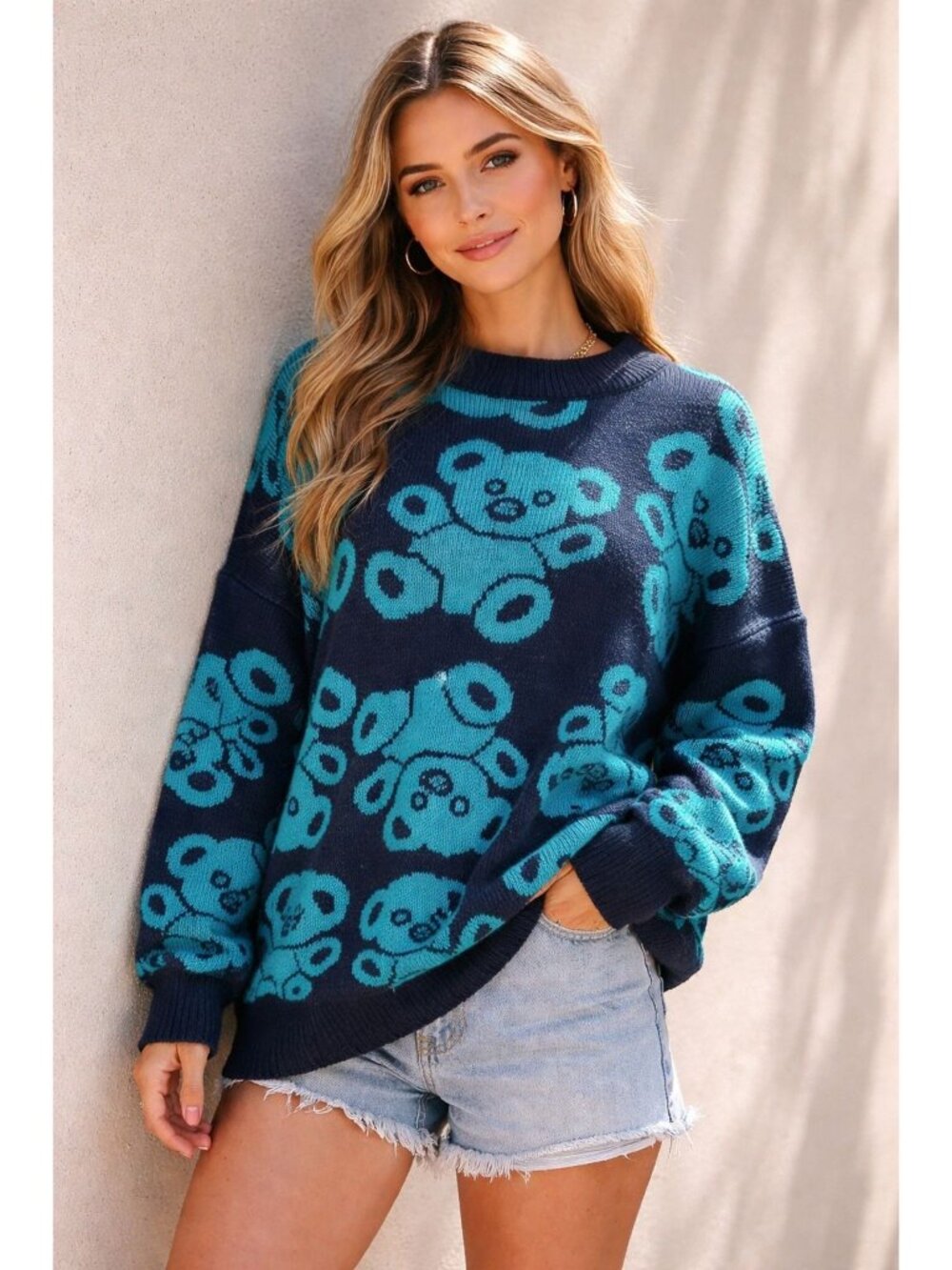 Ricki Division of Miss Erika Vintage 80's Teddy Bear All Over Print Sweater